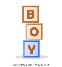 Coloful children toys cubes with letters boy isolated on white background.