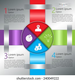 Coloful Circle with Arrow Shapes Design,  Business Icon and Text Information. Financial/Business Infographic, 4 Options, Vector Illustration.