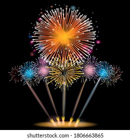 Coloful fireworks vector illustration on black background,  A colorful fireworks display to show during the night celebrations.