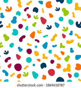 Coloful Fluid spot seamless pattern. Vector organic shapes set, texture for fabric textile, simple modern background