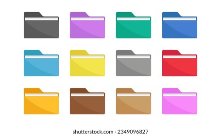 Coloful folders with documents. Folder icons. Flat style. Isolated on white background.	
