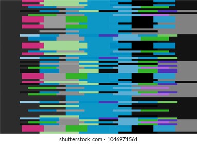Coloful glitch art background with random distorted pixels illustrating data crush and low fidelity. Image of computer screen error.