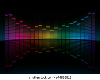 Coloful Graphic Equalizer Display vector illustration with copy space. Head Up Display Multicolor Equalizer.