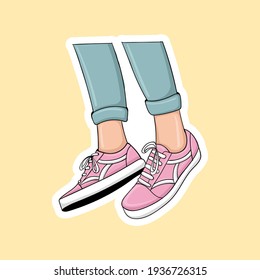 coloful hand drawn Legs with sneakers illustration