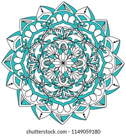 Coloful mandala on white background. Adult coloring page. Decorative element for ethnic shop or as pattern for web design. Anti-stress therapy patterns.