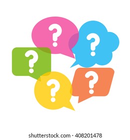 Coloful speech bubbles with question marks. FAQ sign. Vector illustration