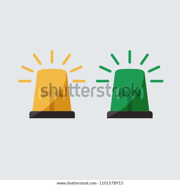 coloful vector green & yellow flashing light\
cartoon for Police, ambulance, or Firefighters siren sign icon.\
flat design concept alarm Emergency vehicle lighting isolated\
symbol. creative idea\
studio