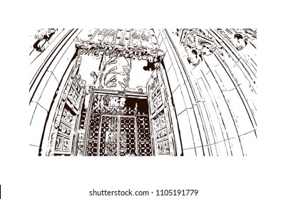 Cologne Cathedral is a Catholic cathedral in Cologne, Northrhine-Westfalia, Germany. Hand drawn sketch illustration in vector.