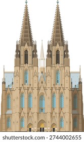 Cologne Cathedral in Germany isolated on white background vector illustration. Monuments and landmarks Series