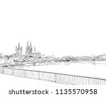 Cologne Cathedral. The Hohenzollern Bridge. Germany. Hand drawn sketch. Vector illustration. 