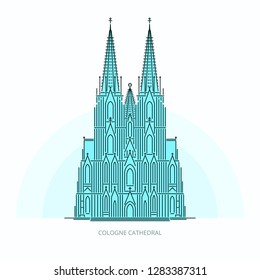 Cologne cathedral - landmark of Cologne, Germany. Monument of German Catholicism and Gothic architecture. Linear style outline vector illustration