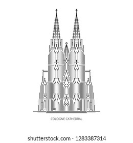 Kölner Dom - Wahrzeichen Kölns. Denkmal des deutschen Katholizismus und der gotischen Architektur. Skizze im linearen Stil, Vektorgrafik auf weißem Hintergrund