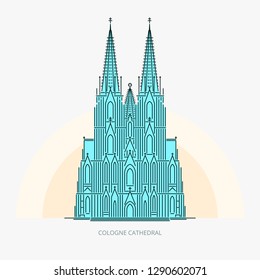 Cologne cathedral - landmark of Cologne, Germany. Monument of German Catholicism and Gothic architecture. Linear style outline vector illustration