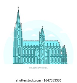 Cologne cathedral - landmark of Cologne, Germany. Monument of German Catholicism and Gothic architecture. Linear style outline vector illustration on white background