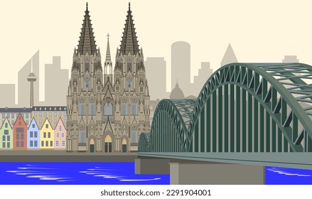 Cologne cathedral of Saint Peter and city skyline in Germany