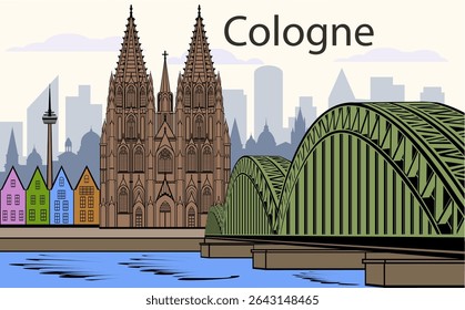 Cologne cathedral of Saint Peter and city skyline in Germany