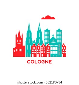 Cologne city architecture retro vector illustration, skyline city silhouette, skyscraper, 