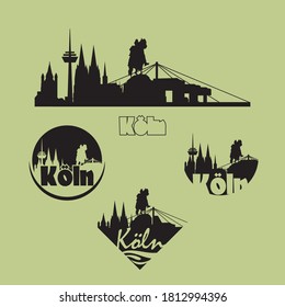 Cologne city logo icons set in silhouette.