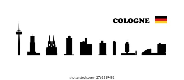 Cologne City. Set of skyscraper silhouettes on white background. Vector illustration