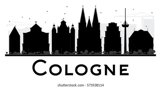 Cologne City skyline black and white silhouette. Vector illustration. Simple flat concept for tourism presentation, banner, placard or web site. Cityscape with landmarks