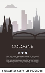 Cologne city template for website, presentation, front page, invitation, publication sheet with skyline, landmarks. Vector Germany image layout, simple and grayscale