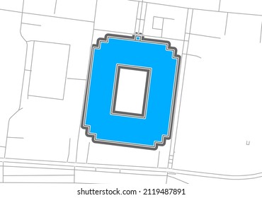 Cologne, Football Stadium, outline vector map. The bundesliga statium map was drawn with white areas and lines for main roads, side roads.