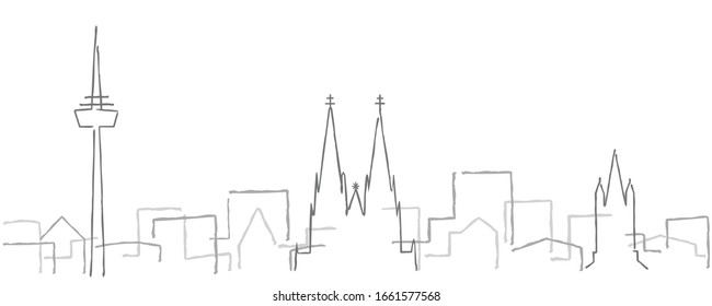 Cologne Freehand Minimal Line Skyline and Landmarks