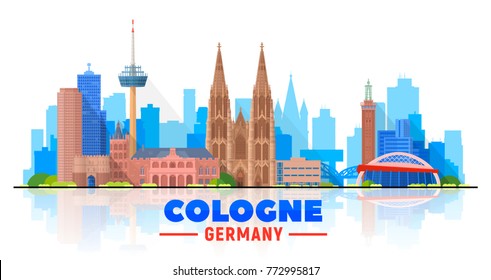 Cologne ( Germany ) city skyline with panorama on white background. Vector Illustration. Business travel and tourism concept with old buildings. Image for presentation, banner, web site.