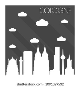 Cologne Germany Skyline City Flat Silhouette Design Background.