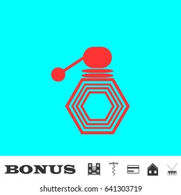 Cologne icon flat. Red pictogram on blue background. Vector illustration symbol and bonus buttons Music center, corkscrew, credit card, house, drum