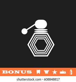 Cologne icon flat. White pictogram on black background. Vector illustration symbol and bonus button tooth, vase, star, mirror, bottle