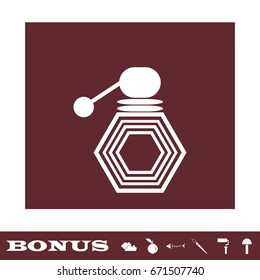 Cologne icon flat. White pictogram on brown background. Vector illustration symbol and bonus icons