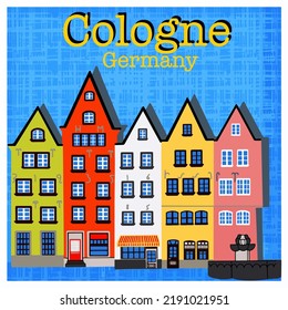 Cologne Koln Colonia Germany Sticker, Label, Postacard, Colorful Old Houses architecture of Fish Market, Fischmarkt