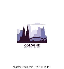 Cologne logo with skyline, cityscape retro vector icon. Germany city horizon, facade, travel logotype