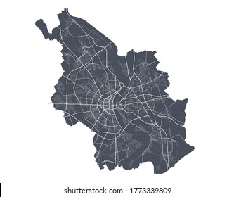 Cologne map. Detailed vector map of Cologne city administrative area. Dark poster with streets on white background.