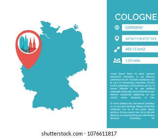 Cologne map shape vector infographics template. Modern city data statistic isolated illustration