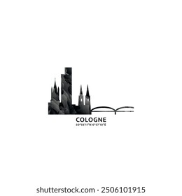 Cologne panorama, vector badge, skyline logo and icon. Germany city horizon logotype with landmarks and building silhouettes. Isolated foggy abstract gradient graphic