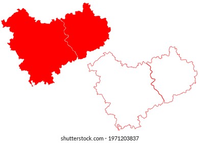 Cologne region (Federal Republic of Germany, State of North Rhine-Westphalia, NRW, Landschaftsverband Rhineland) map vector illustration, scribble sketch Koln map