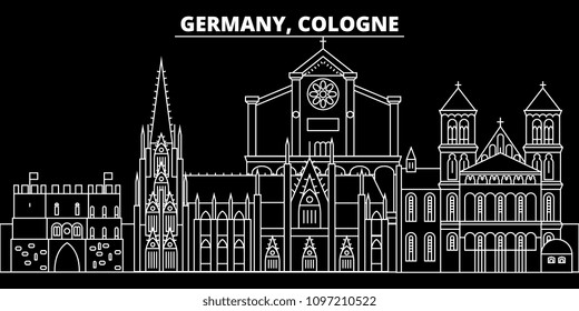 Cologne silhouette skyline. Germany - Cologne vector city, german linear architecture, buildings. Cologne travel illustration, outline landmarks. Germany flat icons, german line banner