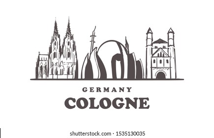 Cologne sketch skyline. Cologne, 
Germany hand drawn vector illustration. Isolated on white background. 
