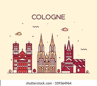 Cologne skyline, detailed silhouette. Trendy vector illustration, linear style