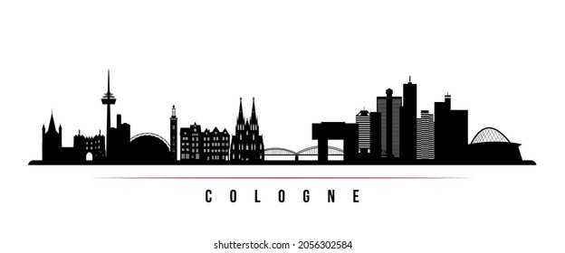 Cologne skyline horizontal banner. Black and white silhouette of Cologne, Germany. Vector template for your design. 