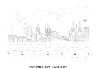 Cologne or Köln skyline linear minimal vector illustration and typography design, Germany