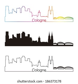 Cologne skyline linear style with rainbow in editable vector file