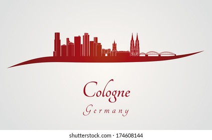 Cologne skyline in red and gray background in editable vector file
