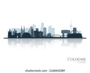 Cologne skyline silhouette with reflection. Landscape Cologne, Germany. Vector illustration.