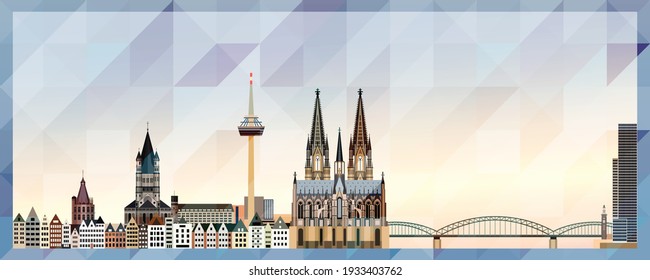 Cologne skyline vector colorful poster on beautiful triangular texture background