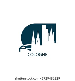 Cologne vector icon with skyline, panoramic view, outlook shape. Germany city landmarks logo concept. Flat isolated graphic, badge