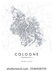 Cologne vector map. Detailed map of Cologne in Germany. Best free vector illustration. Tourist decorative street map.