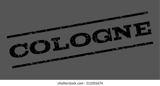 Cologne watermark stamp. Text caption between parallel lines with grunge design style. Rubber seal stamp with dirty texture. Vector black color ink imprint on a gray background.